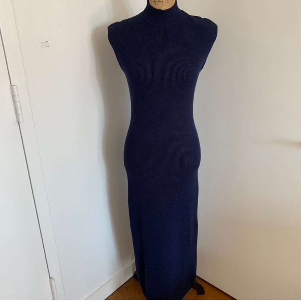 Aritzia Wilfred Pinot Dress Mock-Neck Sweater Dress In Blue Indigo Size L View 5